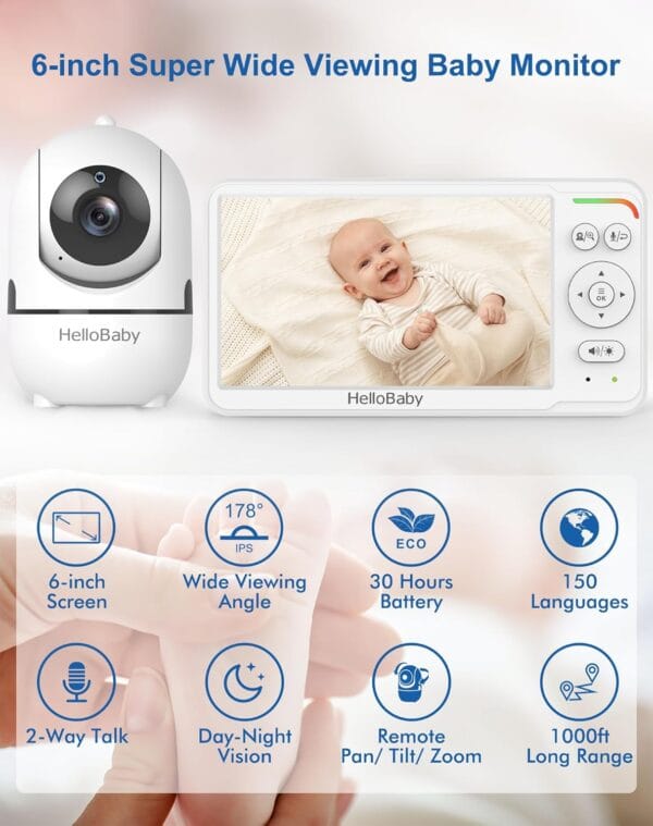 HelloBaby Portable 6 inch IPS Screen Baby Monitor