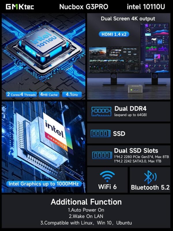 GMKtec Mini PC, G3 PRO Intel Core i3-10110U